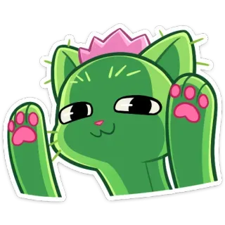 🐾 7610d4f9 gatto, cactus, carino, animale, pianta, cartone animato telegram sticker