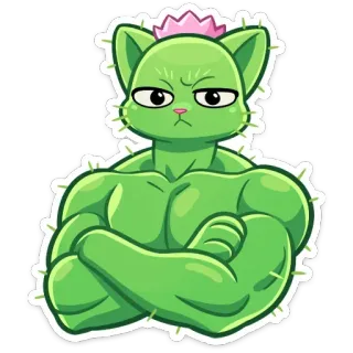 💪 f655e025 gatto, cactus, muscolo, palestrato, animale, adesivo telegram sticker