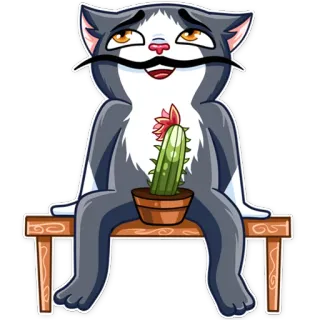 😏 0c031a40 mèo, xương rồng, ria mép, hài hước, nhãn dán telegram sticker