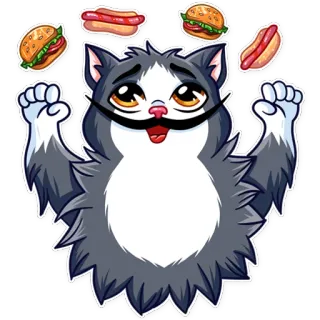 🍔 65a54d6f mèo, động vật, thức ăn, bánh burger, hotdog, ria mép, nhãn dán, hài hước telegram sticker