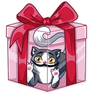 🎁 cbc730ee mèo, quà tặng, quà tặng, thú cưng, dễ thương, động vật, hộp, ruy băng telegram sticker