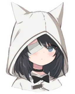 ⬜️ 6967cf1e อนิเมะ, ผู้หญิง, หูแมว, ฮู้ด, ผ้าพันแผล, ตาเดียว, โช้คเกอร์ telegram sticker