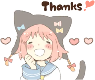 🙏 162ce539 Thanks carino, kawaii, anime, grazie, gatto, ragazza, cuori whatsapp sticker