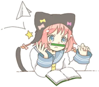 🤔 4229d1c7 Anime, Manga, Kawaii, Orecchie da gatto, Aeroplanino di carta, Scolara whatsapp sticker