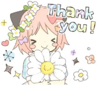 🙏 4eabbc22 Thank you! grazie, carino, ragazza, kawaii, fiore, margherita, adesivo whatsapp sticker