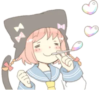 ☺️ 5dde2c9e Anime, Cartone animato, Carino, Ragazza, Lecca lecca, Cuori whatsapp sticker