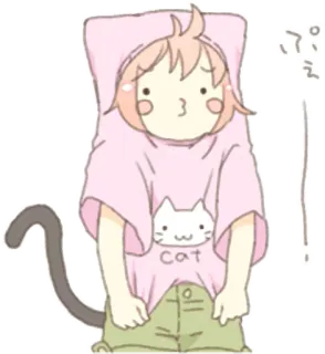 😗 615b27fa Cat gatto, carino, kawaii, anime, cartone animato, adesivo, rosa, felpa con cappuccio whatsapp sticker