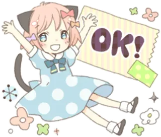 👍 6453d2ac OK! anime, carino, gatto, ragazza, ok, affermativo whatsapp sticker