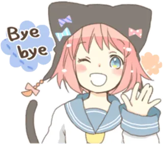 👋 691bdba2 Bye bye Anime, Gatto, Kawaii, Ragazza, Ciao, Salutando whatsapp sticker