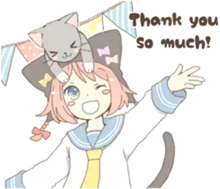 👋 d7761064 Thank you So much! grazie, gatto, anime, ragazza, carino, kawaii whatsapp sticker