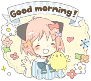 ☀️ dbe498dc Good morning! buongiorno, saluto, cartone animato, carino, anime, personaggio whatsapp sticker