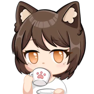 ☕️ 3373d3bd kocia dziewczyna, anime, kawaii, słodki, uszy zwierząt, herbata, kreskówka, chibi whatsapp sticker