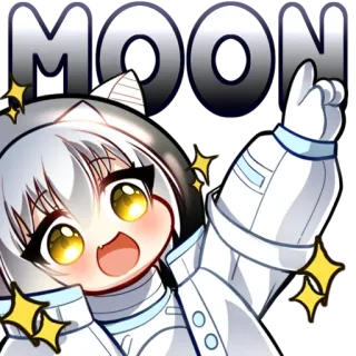 🌕 bcb5914d MOON Anime, Słodkie, Księżyc, Gwiazdy, Chibi, Kocica, Kosmos, Astronauta whatsapp sticker