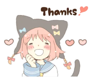😄 ece5ac61 Thanks! thanks, thank you, cat, kawaii, anime, cute telegram sticker