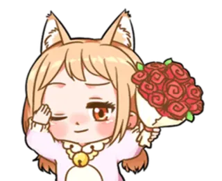 💐 56e3dc5d 애니메이션 소녀, 고양이 귀, 카와이, 귀여운, 장미, 꽃다발 telegram sticker