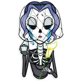 😢 0b093093 해골, 신부, 베일, 꽃, 고딕, 눈물, 두개골, 죽음 telegram sticker