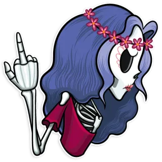 🖕 f9d040fb 해골, 가운데 손가락, 공격적인, 죽음, 꽃 화관, 무례한, 스티커 telegram sticker