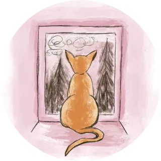 🌲 4167c42b 猫, 窓, 木, 自然, イラスト, 動物, 茶トラ猫 telegram sticker