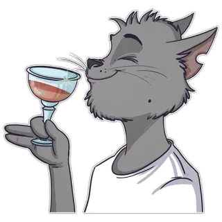 🍷 207d40f5 狼, 卡通, 玻璃杯, 葡萄酒, 喝, 动物, 灰色 telegram sticker