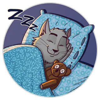 😴 f17df634 ZZZ 猫, 睡觉, 泰迪熊, 卡通, 可爱, 动物, 床, 枕头 telegram sticker