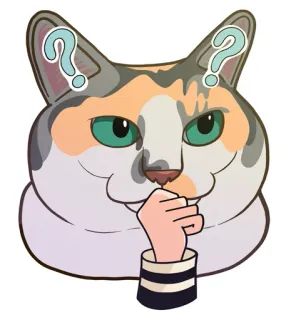 🤔 5515acf8 chat, pensif, point d'interrogation, dessin animé, autocollant, illustration telegram sticker