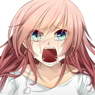 😢 f893f050 ragazza anime, piangendo, triste, lacrime, capelli rosa, emozionale telegram sticker