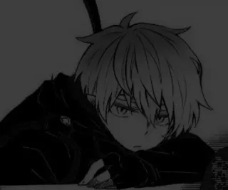 🖤 2745613b 애니메이션, 만화, 캐릭터, 소년, 흑백, 검 telegram sticker