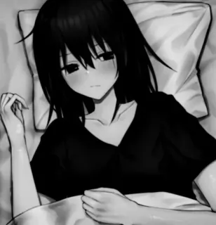 🖤 3ea68a1f 애니메이션, 슬픈, 소녀, 누워있는, 흑백 telegram sticker