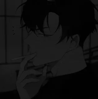 🖤 4d7387c5 애니메이션, 흡연, 흑백, 담배, 남자, 어두운 telegram sticker