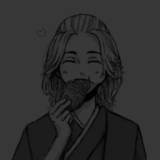 🖤 4912bf12 Anime, Charakter, Essen, Fischförmiges Gebäck, Fröhlich, Kawaii, Herz telegram sticker