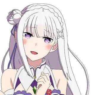 😊 135ebebc Emilia Re:Zero 애니메이션, 만화, 에밀리아, 리제로, 스티커, 흰머리, 귀여운 telegram sticker