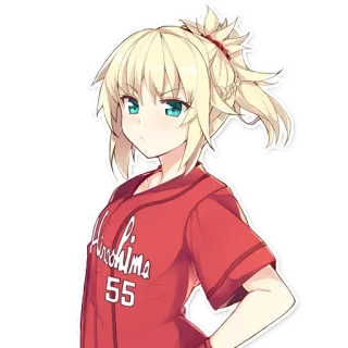 😤 3058828c Hiroshima 55 애니메이션, 소녀, 금발 머리, 빨간 유니폼, 히로시마, 55번 telegram sticker