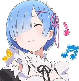 😊 7e819946 Rem 애니메이션, 만화, 렘, 귀여운, 카와이, 웃는, 음악, 캐릭터 telegram sticker