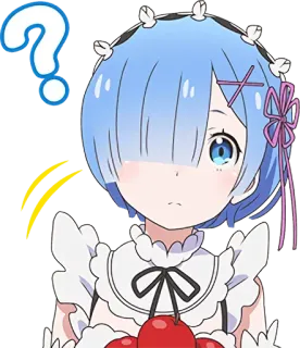 🤔 7f313bbb Rem 애니메이션, 렘, 물음표, 귀여운, 메이드, 파란 머리 telegram sticker