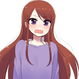 😳 a5d3d0ed 애니메이션, 만화, 스티커, 애니메이션 소녀, 만화 캐릭터, 갈색 머리, 보라색 눈, 귀여운, 혼란스러움 telegram sticker