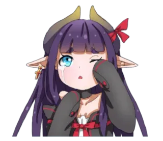 🦞 dff4594b 애니메이션, 우는, 슬픈, 악마, 엘프, 소녀, 귀여운, 카와이 telegram sticker