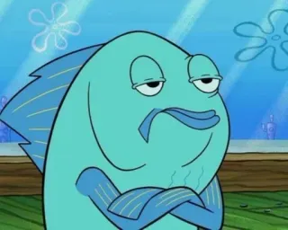 😒 693bb4cc ปลา, สพันจ์บ็อบ, การ์ตูน, ตลก, มีม, สีน้ำเงิน, ตัวละคร telegram sticker