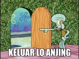😈 f8c3557b Squidward SpongeBob SquarePants KELUAR LO ANJING สพันจ์บ็อบ, ปลาหมึก, การ์ตูน, อินโดนีเซีย, คำดูถูก, สุนัข telegram sticker