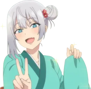 ✌️ 11702933 Animé, Dessin animé, Sourire, Signe de paix, Fille telegram sticker