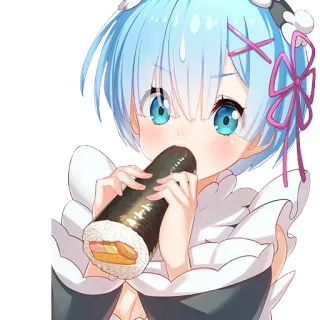 🍙 a015143e Rem animé, fille, mignon, Rem, nourriture, sushi telegram sticker