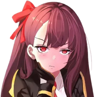 😒 fe842fa0 anime, ragazza, cartone animato, occhi rossi, capelli lunghi, fiocco rosso telegram sticker