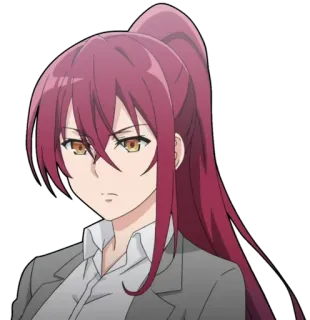 😠 0b0ac5ba animé, fille, cheveux longs, cheveux roux, queue de cheval, sérieux, expression telegram sticker