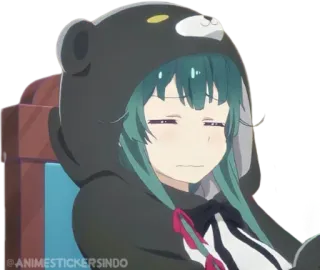 🐾 0b676f66 @ANIME.STICKERSINDO 动漫女孩, 熊服装, 可爱, 卡通, 贴纸, 表情包 telegram sticker