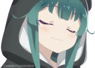 🐾 1cf74d29 @ANIMESTICKERSINDO 动漫, 女孩, 可爱, 微笑, 帽衫, 绿发 telegram sticker