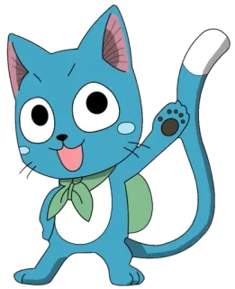 👋 30d5f875 Happy Fairy Tail Счастливый, Fairy Tail, Аниме, Кот, Синий, Мультфильм whatsapp sticker