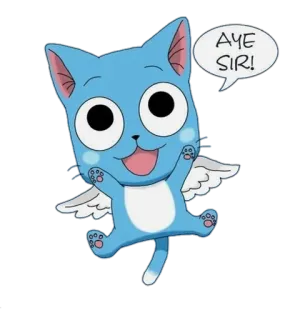 😺 be882498 Happy Fairy Tail AYE SIR! счастливый, кот, аниме, крылья, Fairy Tail, синий, мультфильм whatsapp sticker