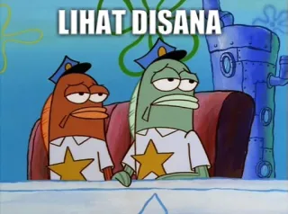 😒 8e1131c9 LIHAT DISANA 海绵宝宝, 警察, 鱼, 看那边, 难过, 表情包 telegram sticker