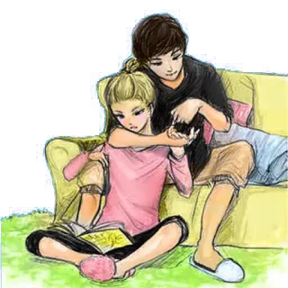 ❤ 0d0789ed coppia, leggere, divano, cartone animato, romance, relazione telegram sticker