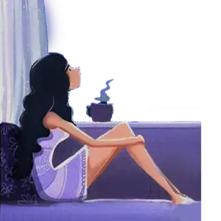 😞 156d381b donna, seduta, finestra, sognante, sola, pensierosa, arte, illustrazione telegram sticker