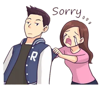 😩 6e428aff Sorry... scuse, triste, rimpianto, cartone animato, relazione, uomo, donna telegram sticker